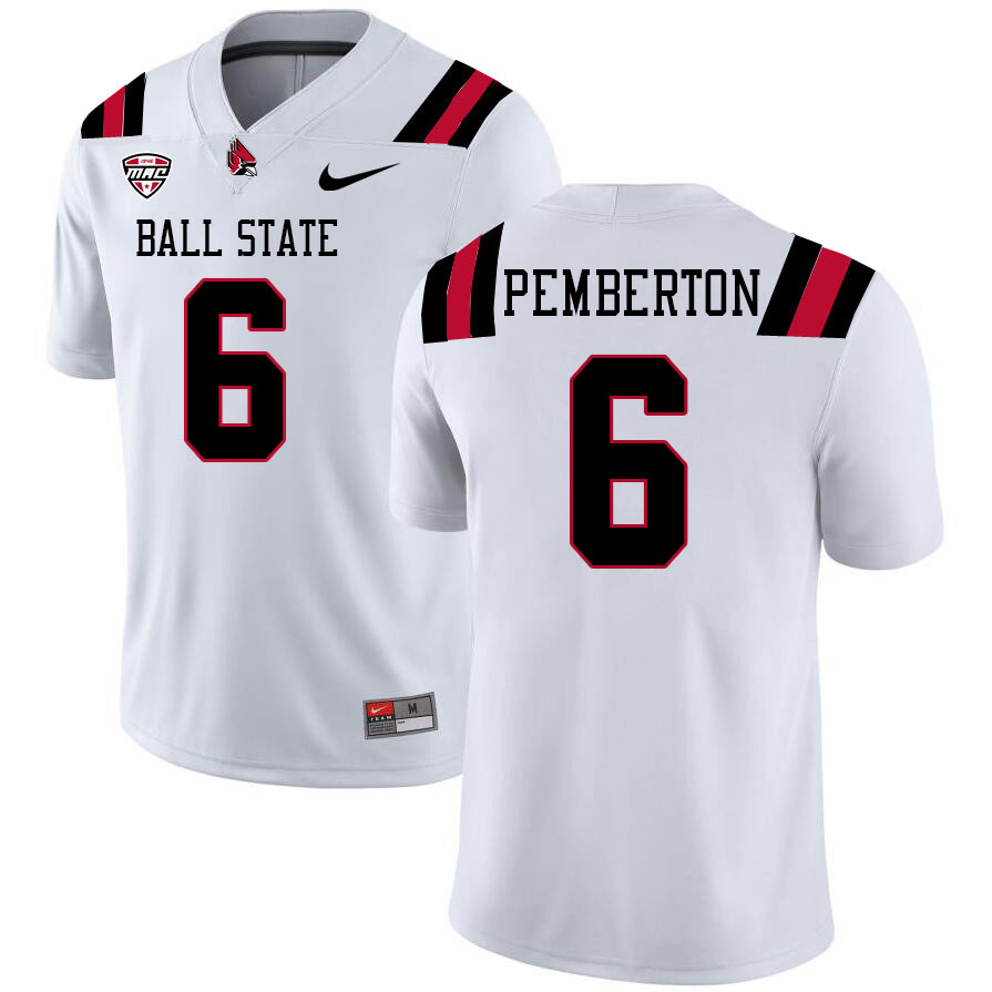 Ball State Cardinals #6 Vaughn Pemberton College Football Jerseys Stitched-White